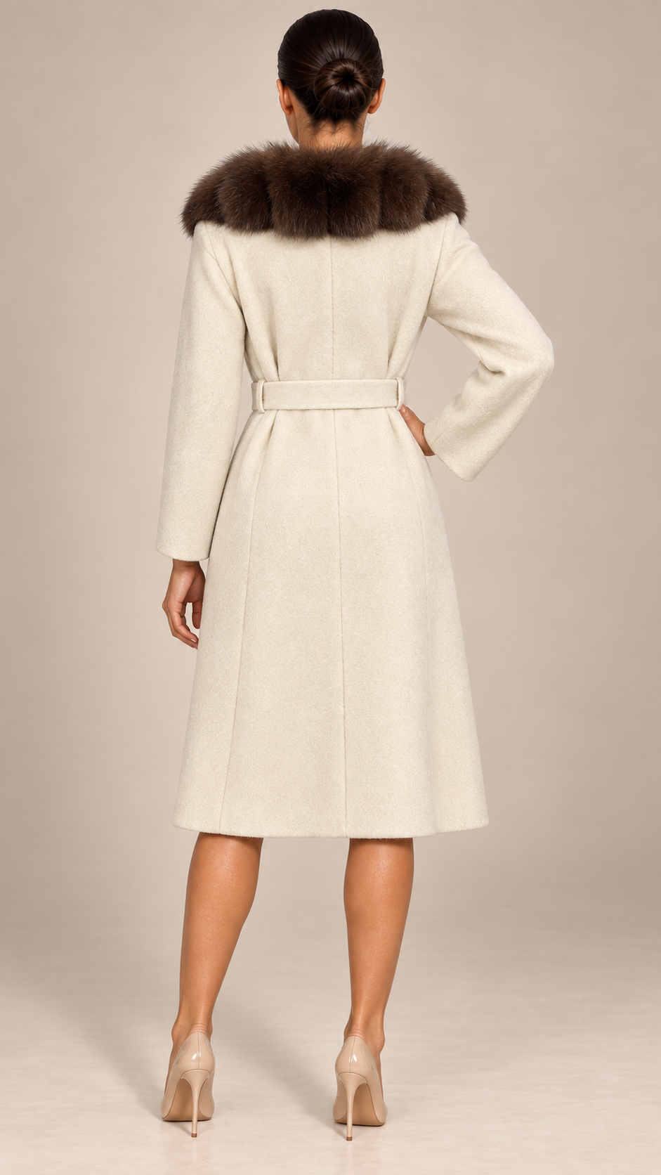 Seraphine Fur Collar Coat — Off-White model back