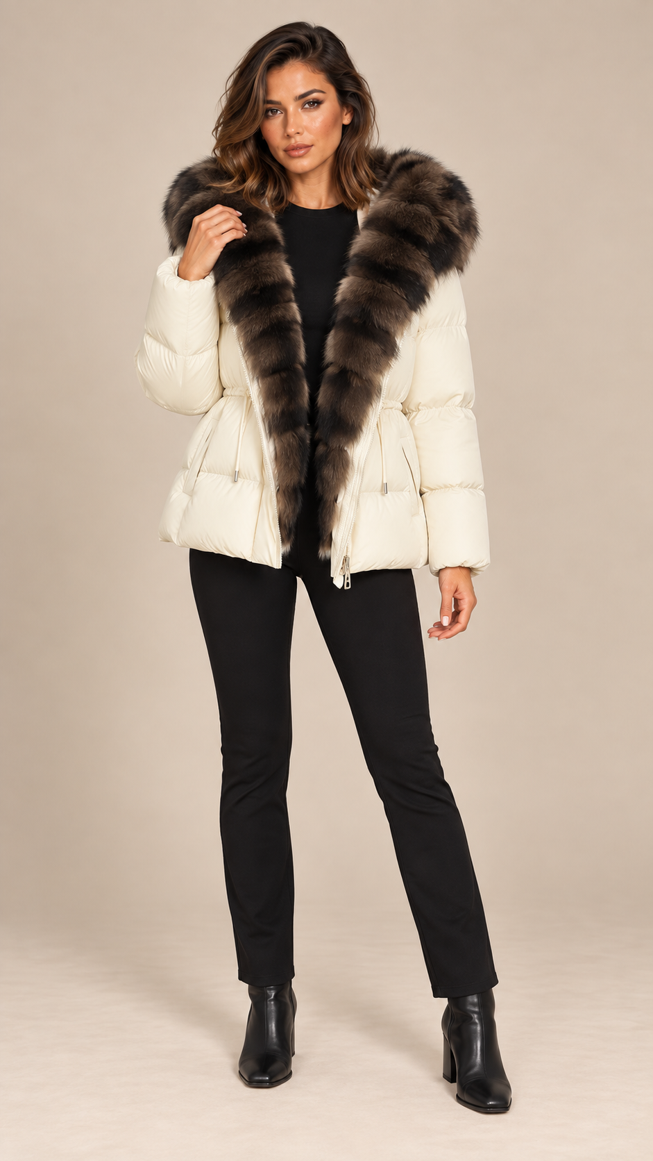 Isolde Fox-Hood Puffer — Off-White model front