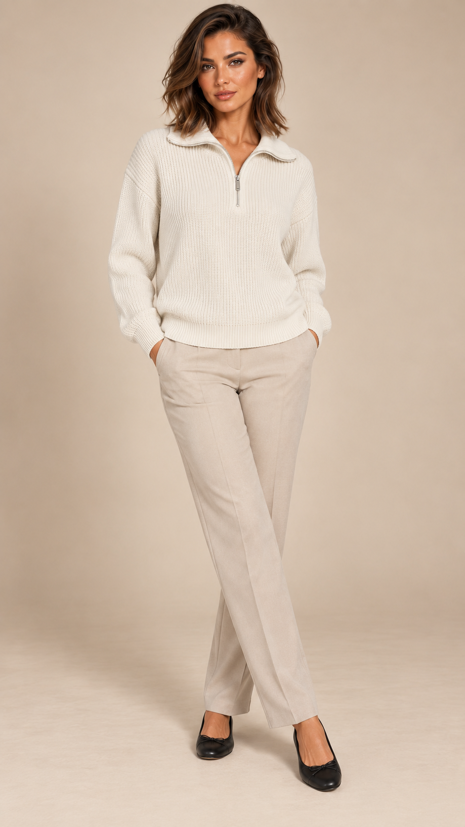 Isadora Half-Zip Sweater — Off-white model front
