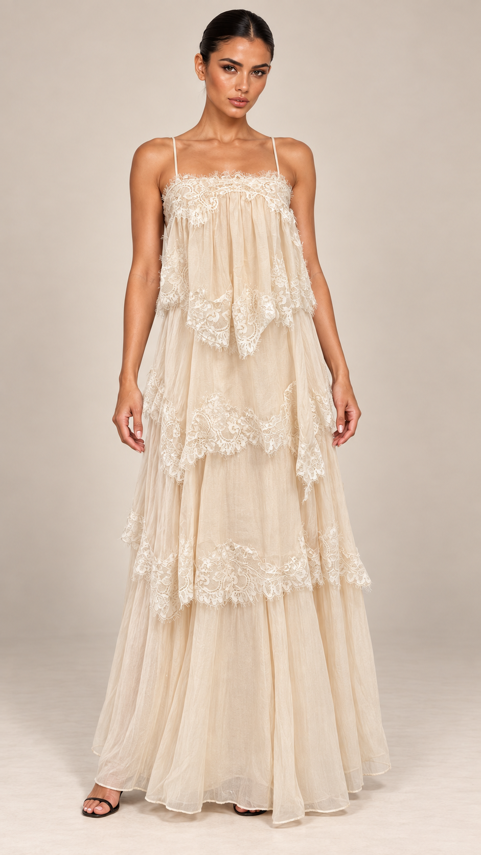 Fleur Tiered Maxi — Off-White model front