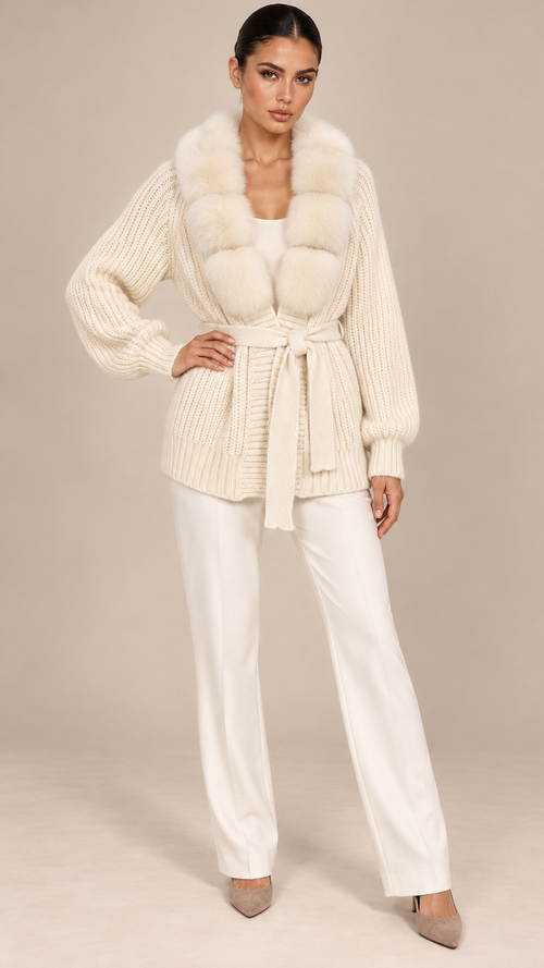 Margot Plush Cardigan — Off-White model front