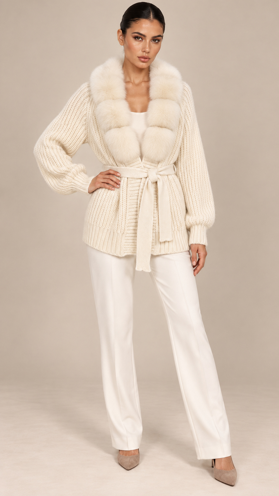 Margot Plush Cardigan — Off-White model front
