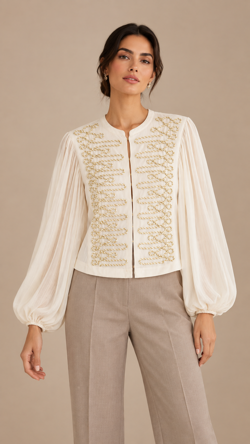 Colette Soutache Blouse — Off-white model front