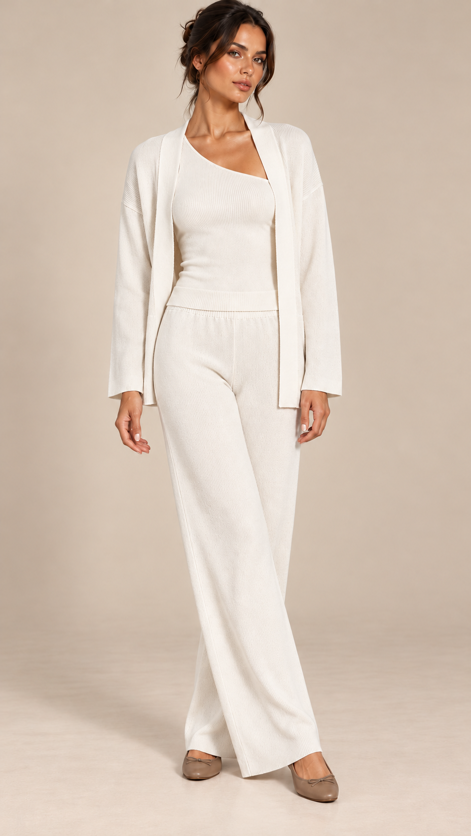 Gwenllian One-Shoulder Knit Set — Off-white model front