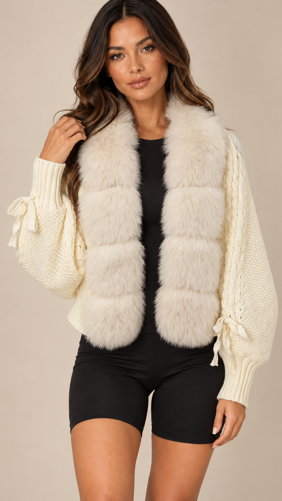 Rosanna Fox-Collar Cardigan — Off-white model front