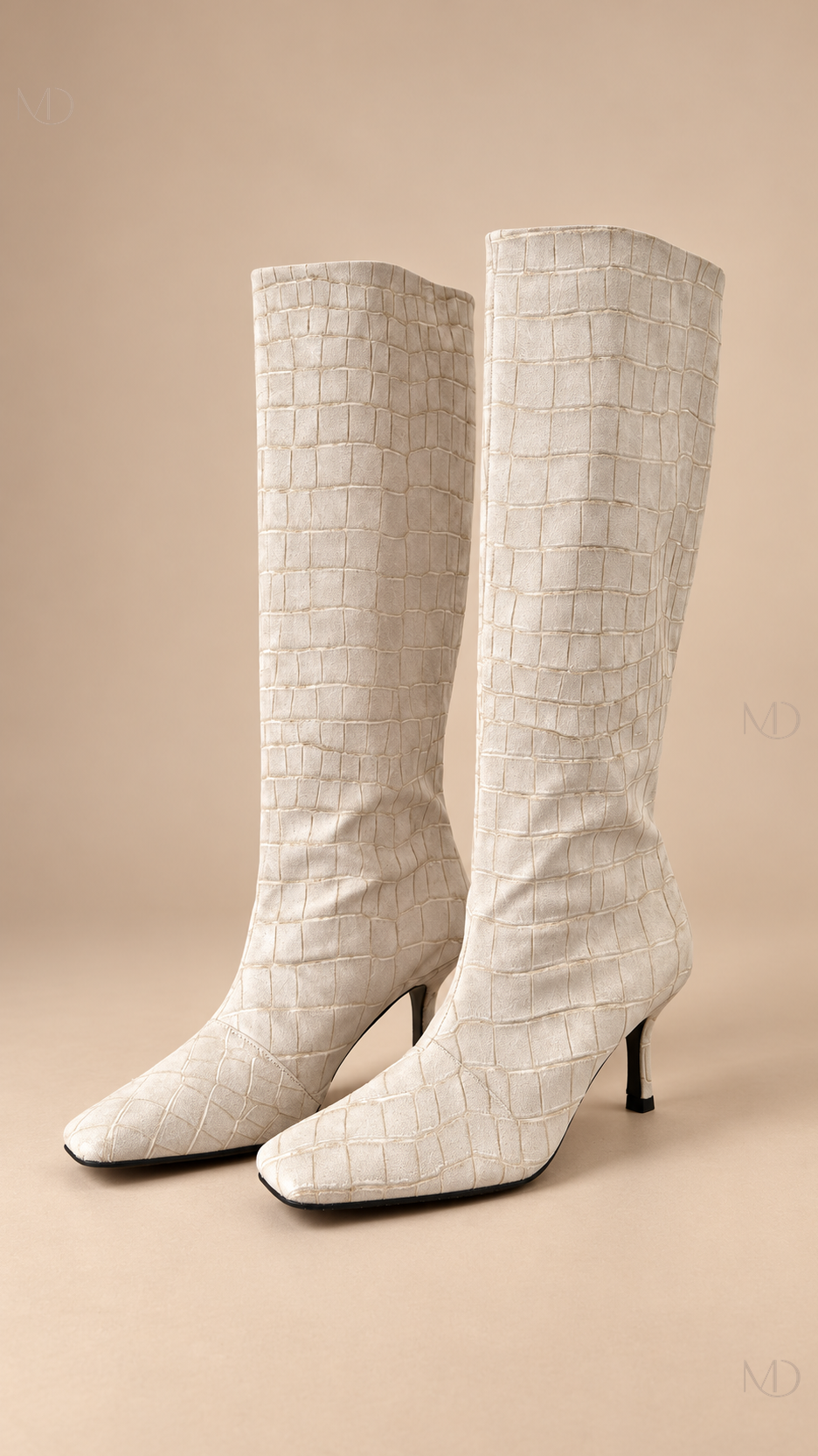 Tamsin Croc Knee Boot — Off-white product only