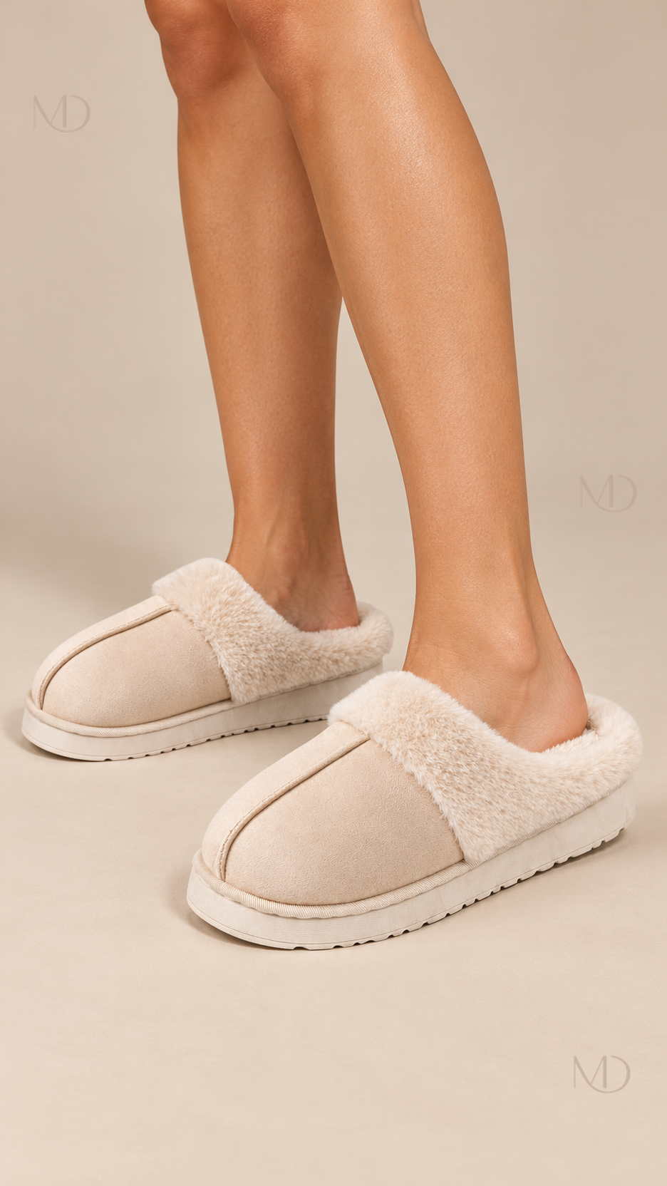 Ysaline Suede Slipper — Off-white worn closeup