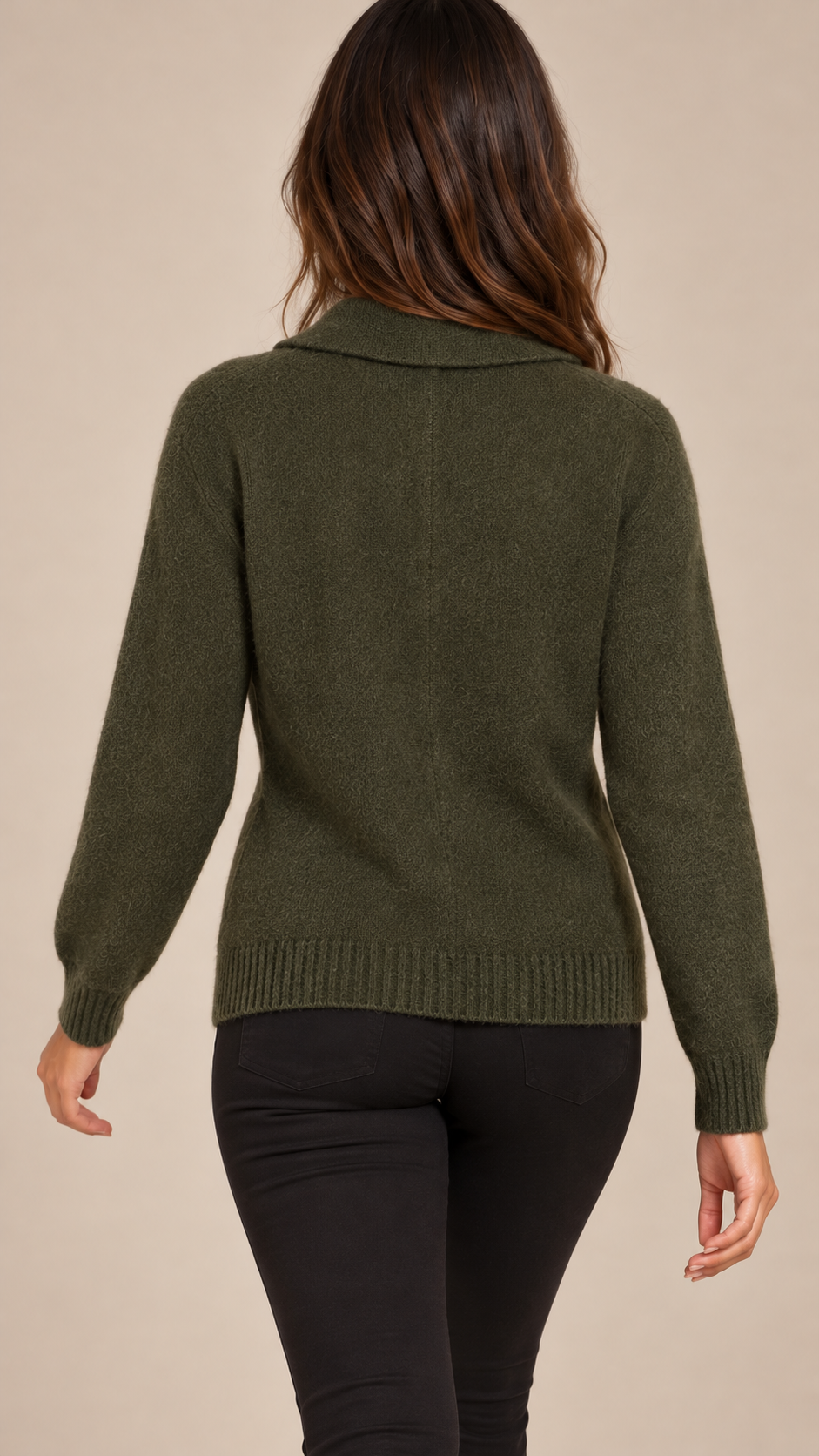 Gunilla Spread-Collar Sweater — Olive model back