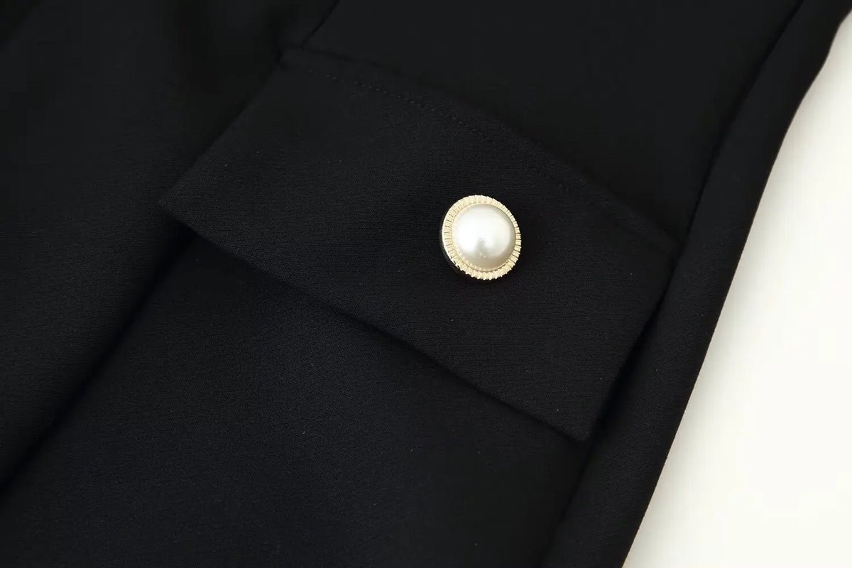 Padded Shoulder Pocket Flap Mini Dress