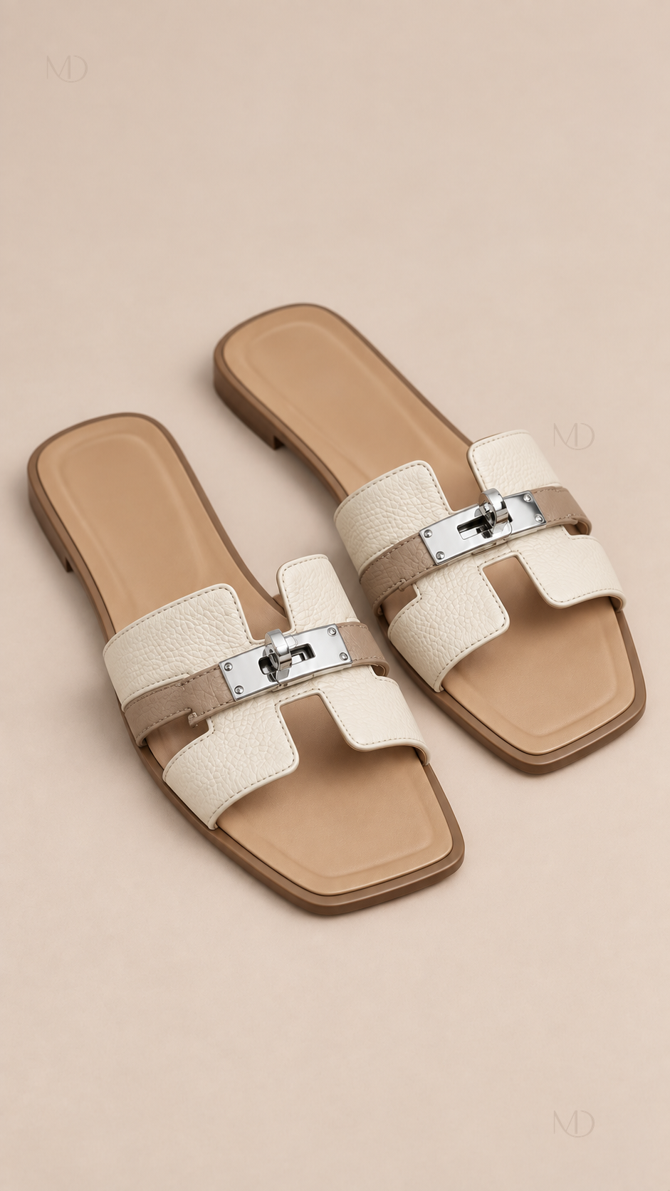 Odette Buckle Flat Slides — Palm Apricot product only
