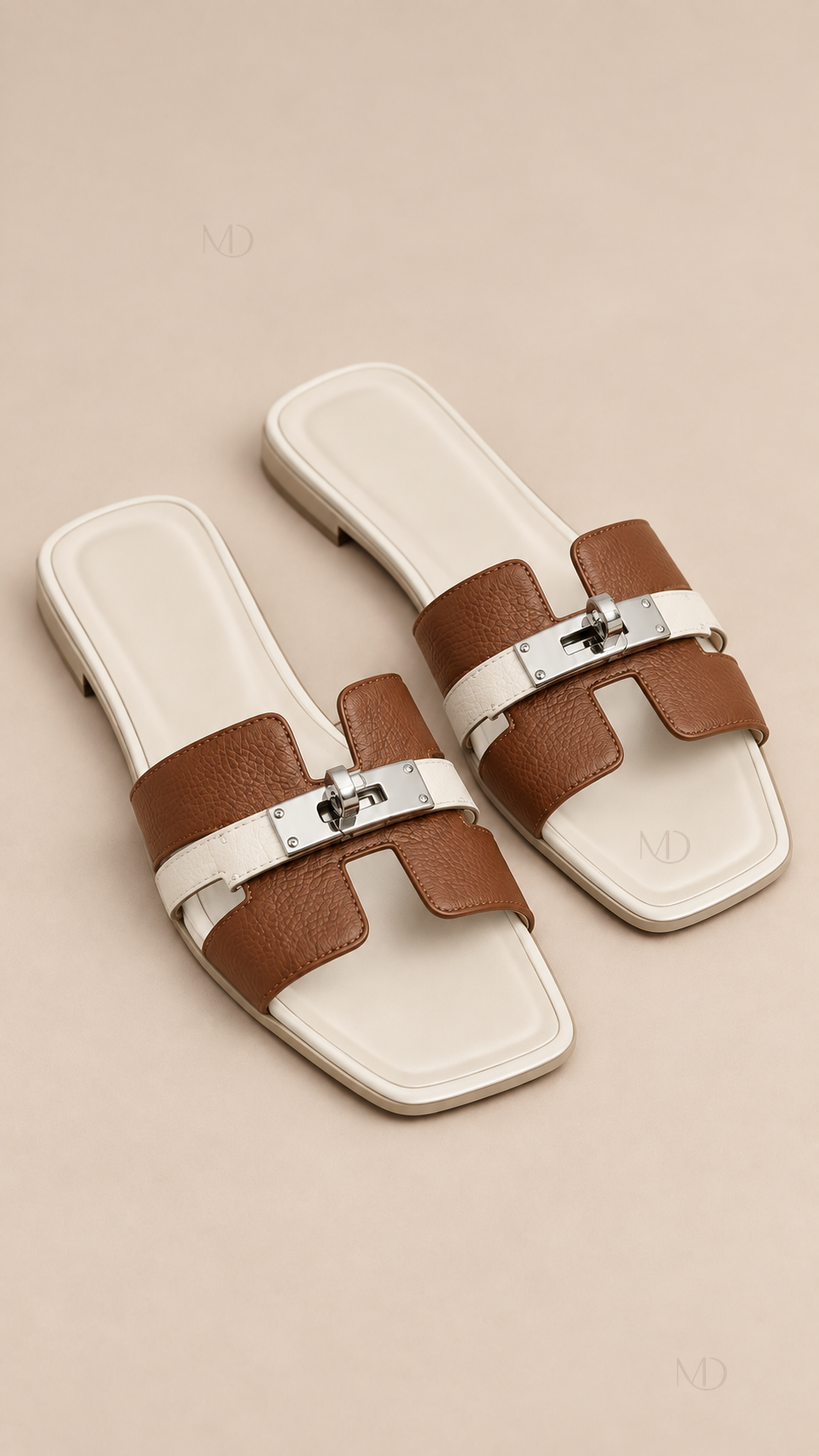 Odette Buckle Flat Slides — Palm White Tan product only