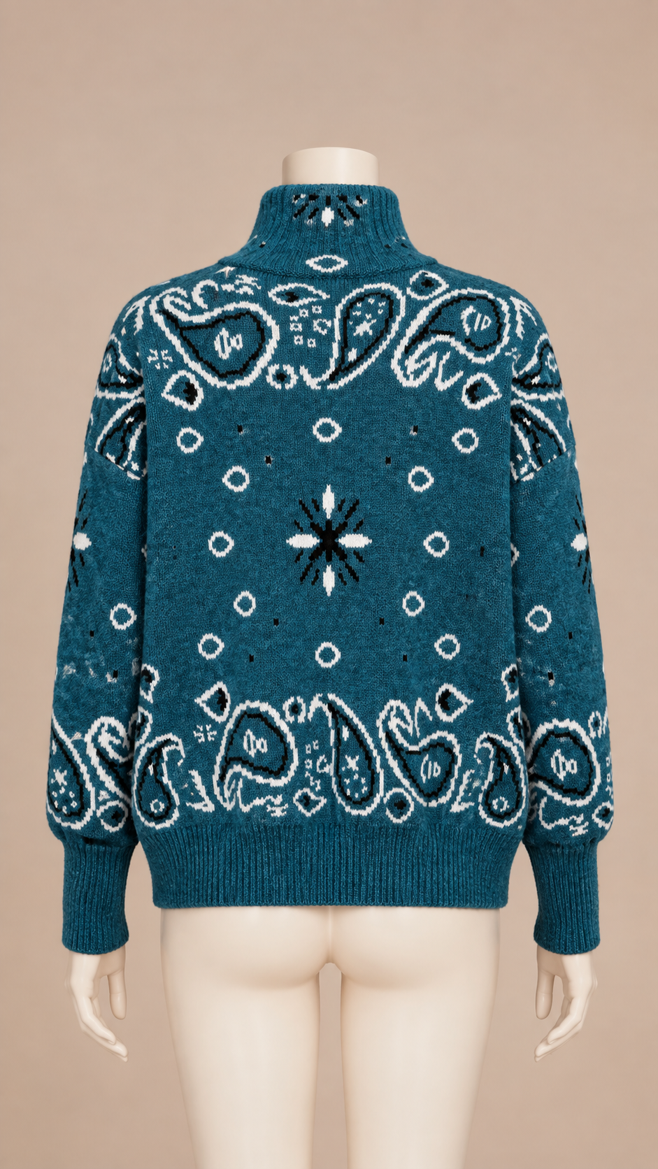 Sienna Paisley Zip Cardigan — Peacock Blue mannequin back