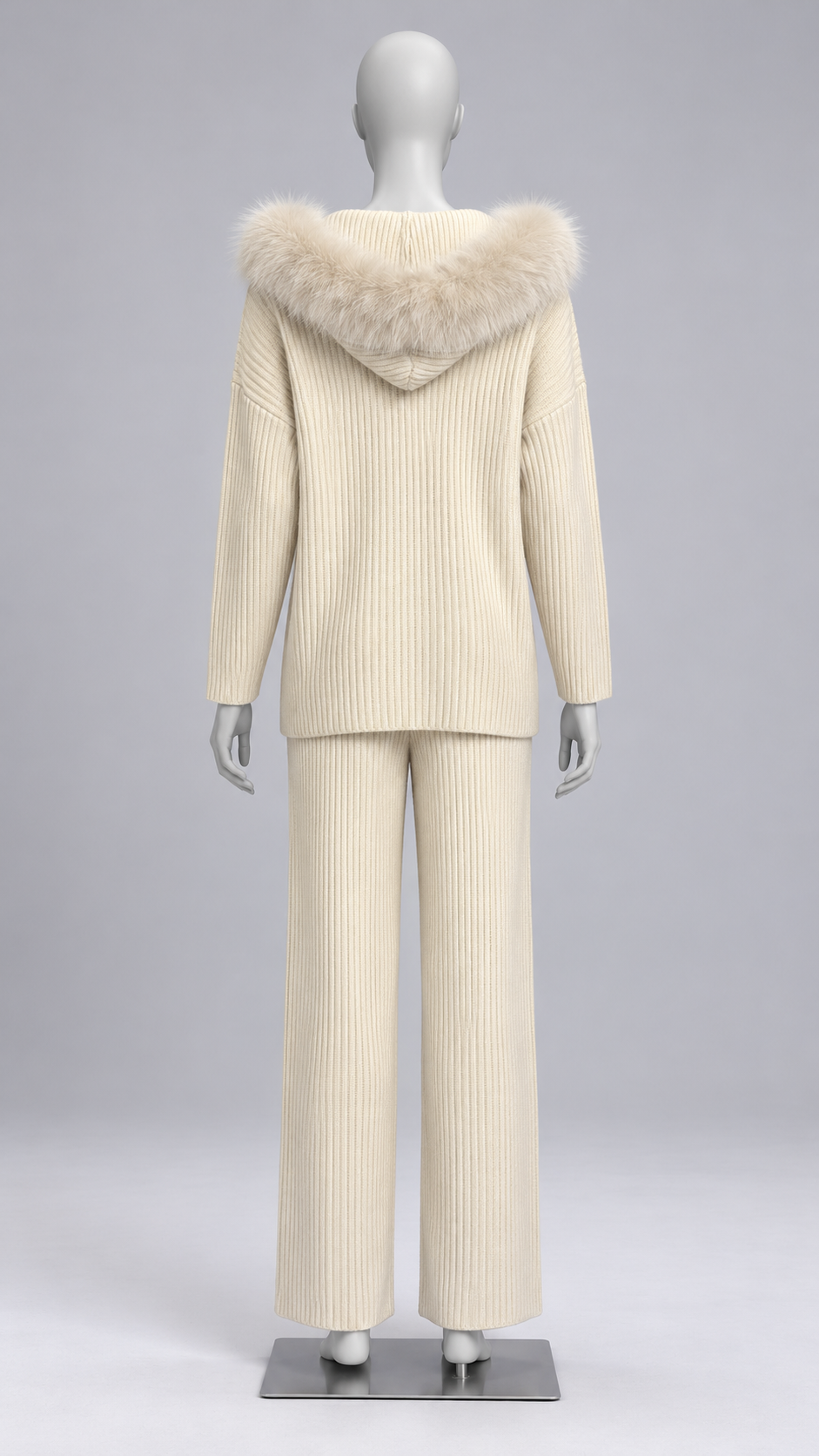 Wilma Fox-Hood Knit Set — Pearl White mannequin back