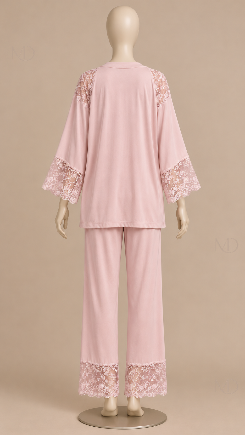 Fabiola Lace-Trim Pajama Set — Pink mannequin back