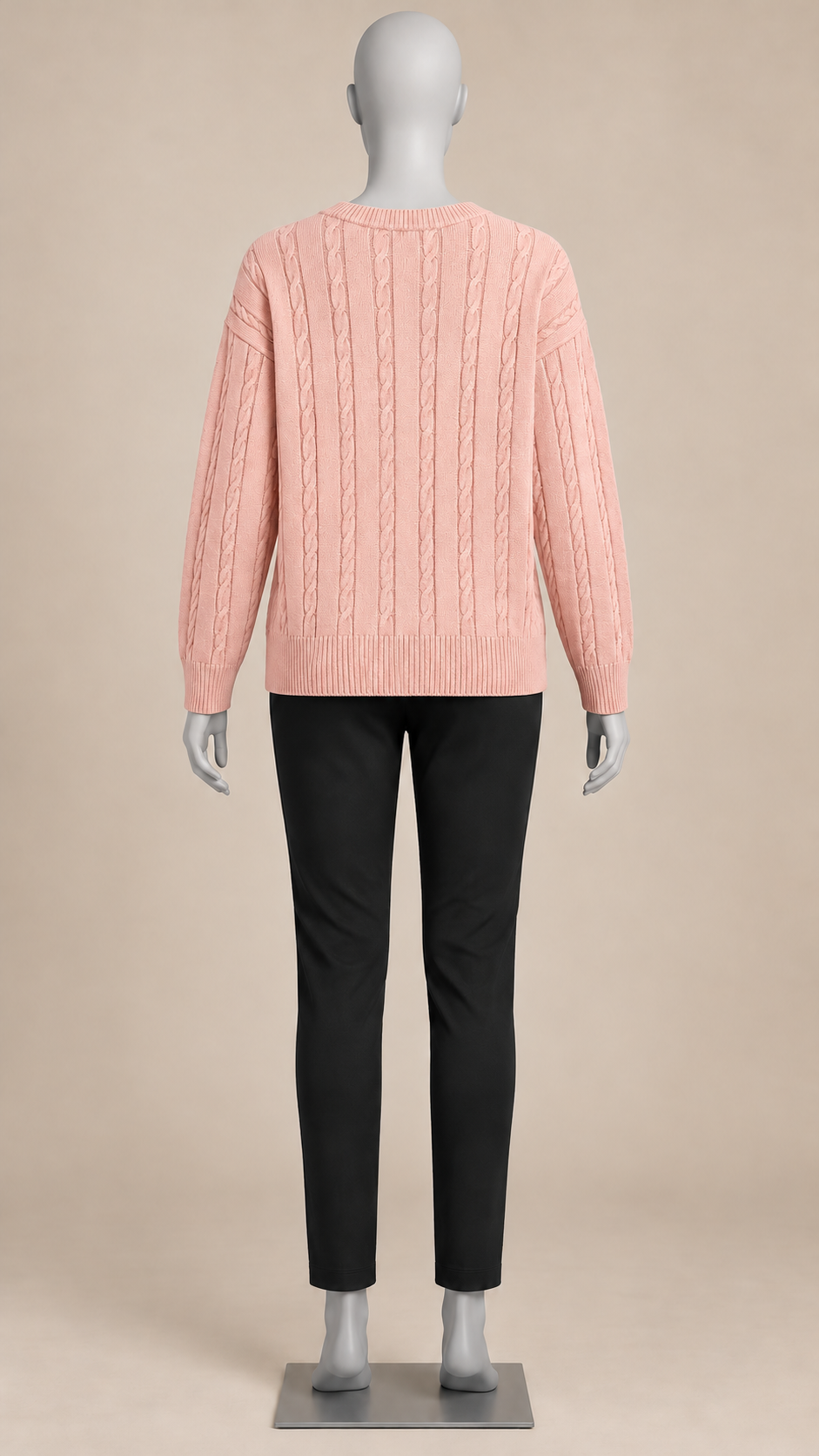 Marit Cable V-Neck Sweater — Pink mannequin back