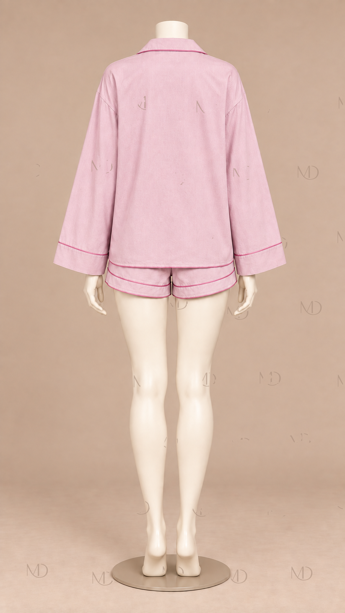 Celeste Piped Cotton Pajama Set — Pink mannequin back