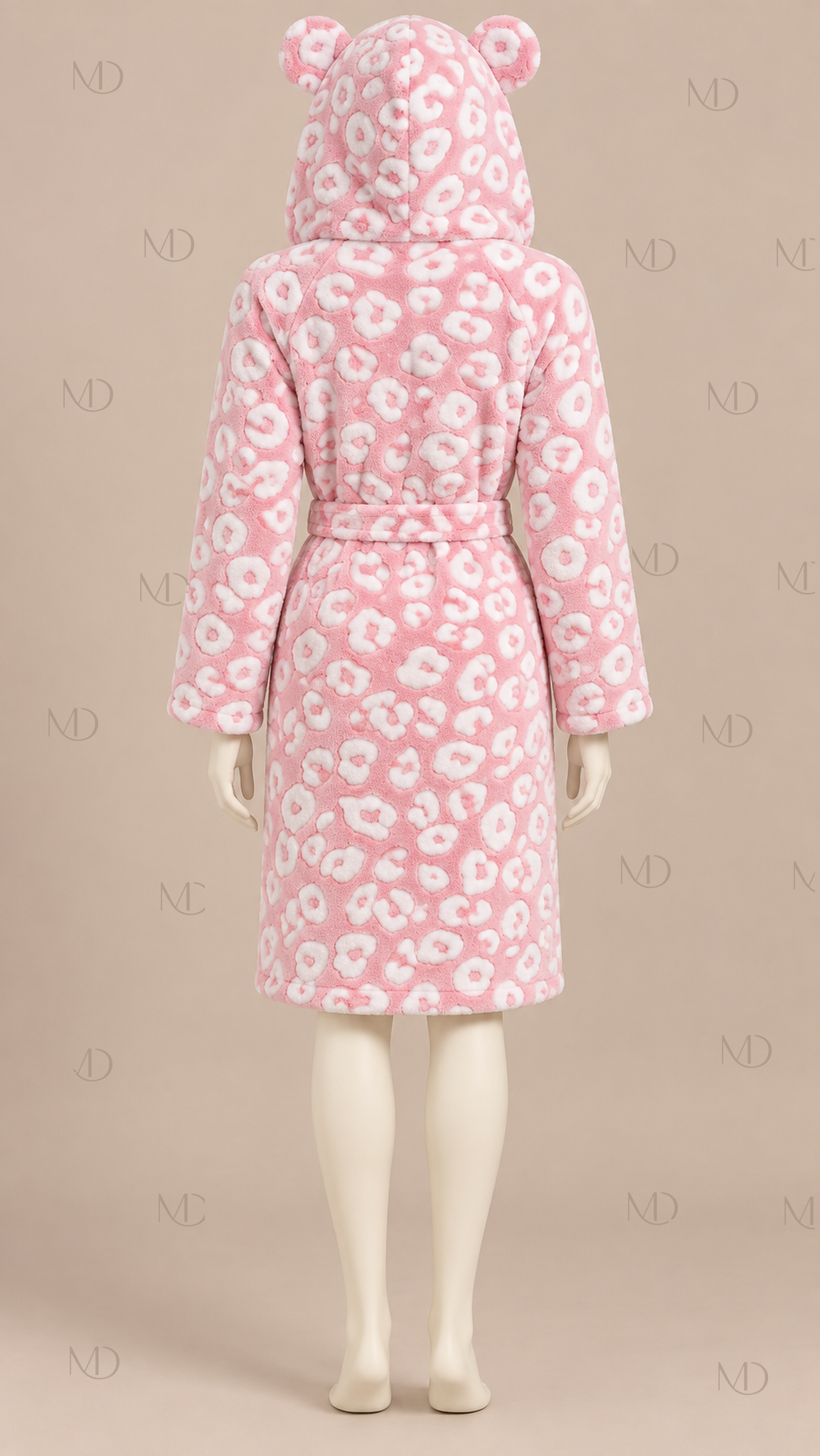 Leona Hooded Fleece Robe — Pink mannequin back