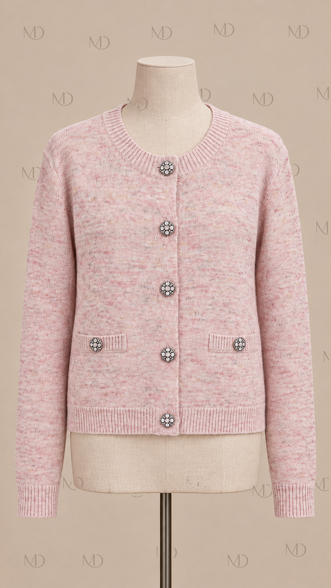 Camille Tweed Knit Cardigan — Pink mannequin front