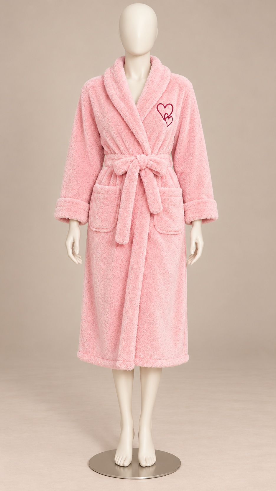 Clarabel Heart-Stitch Robe — Pink mannequin front