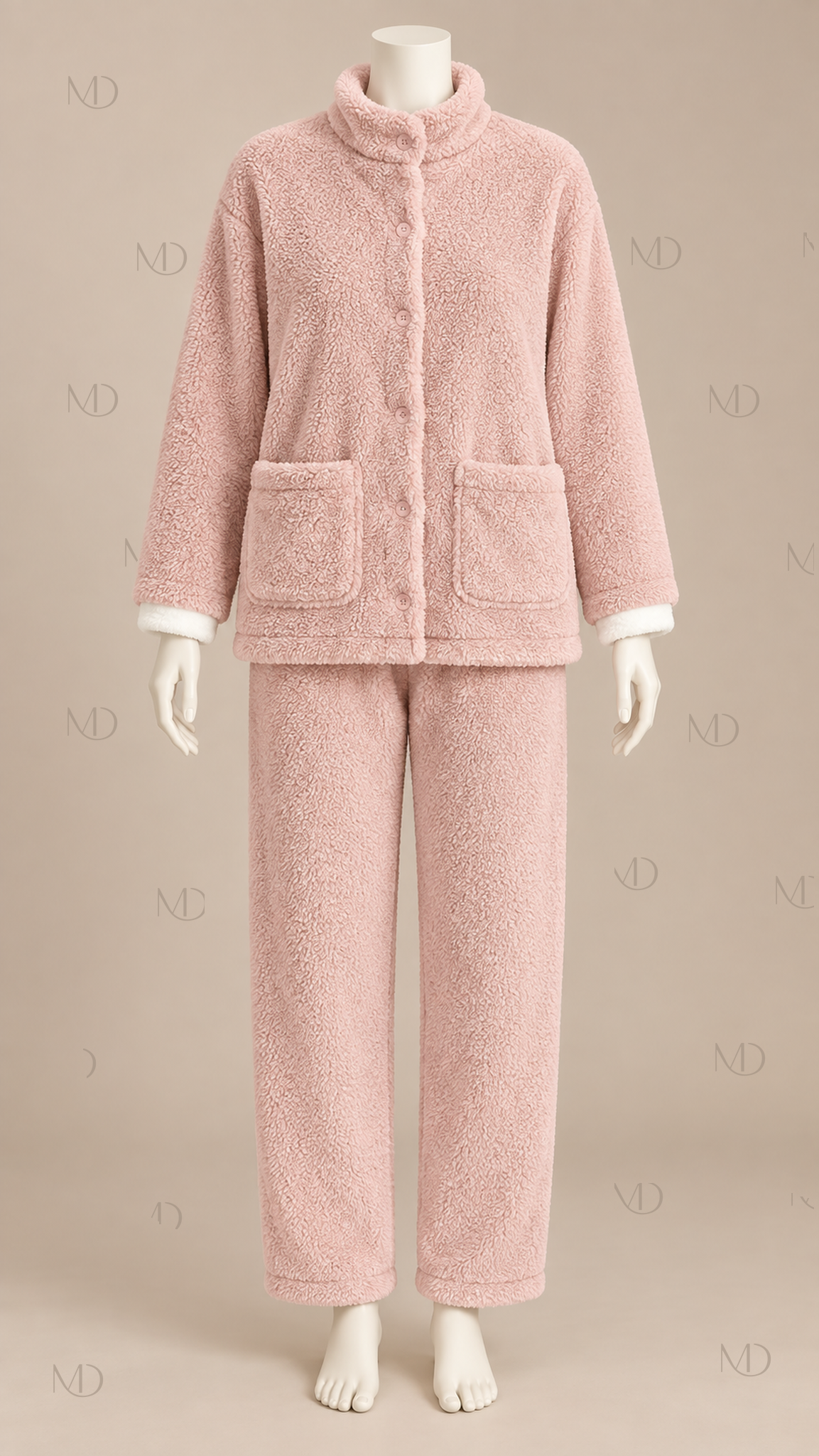 Wren Fleece Cardigan Pajama Set — Pink mannequin front