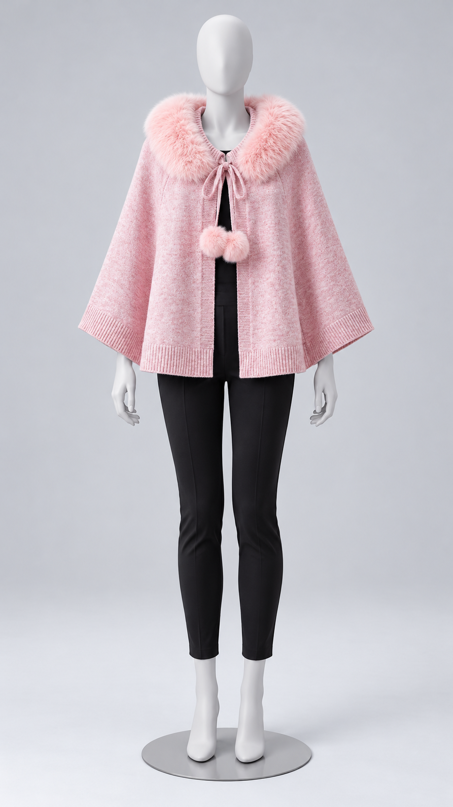 Zelie Pom-Pom Cape — Pink mannequin front