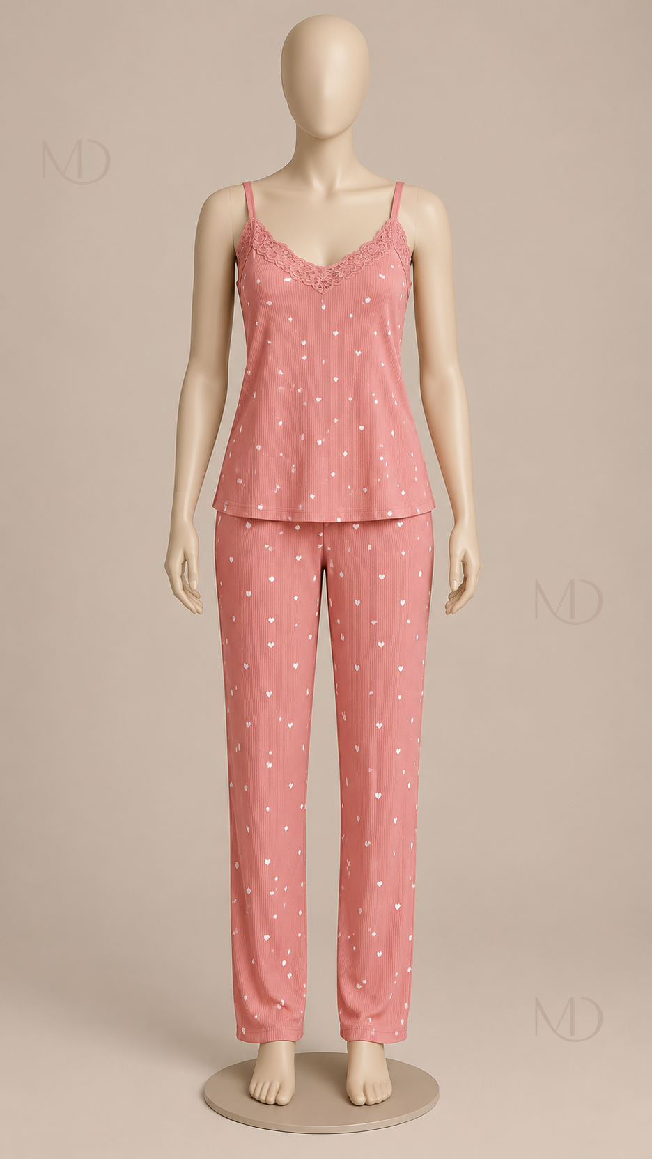 Fiammetta Heart-Dot Cami Pajamas — Pink mannequin front