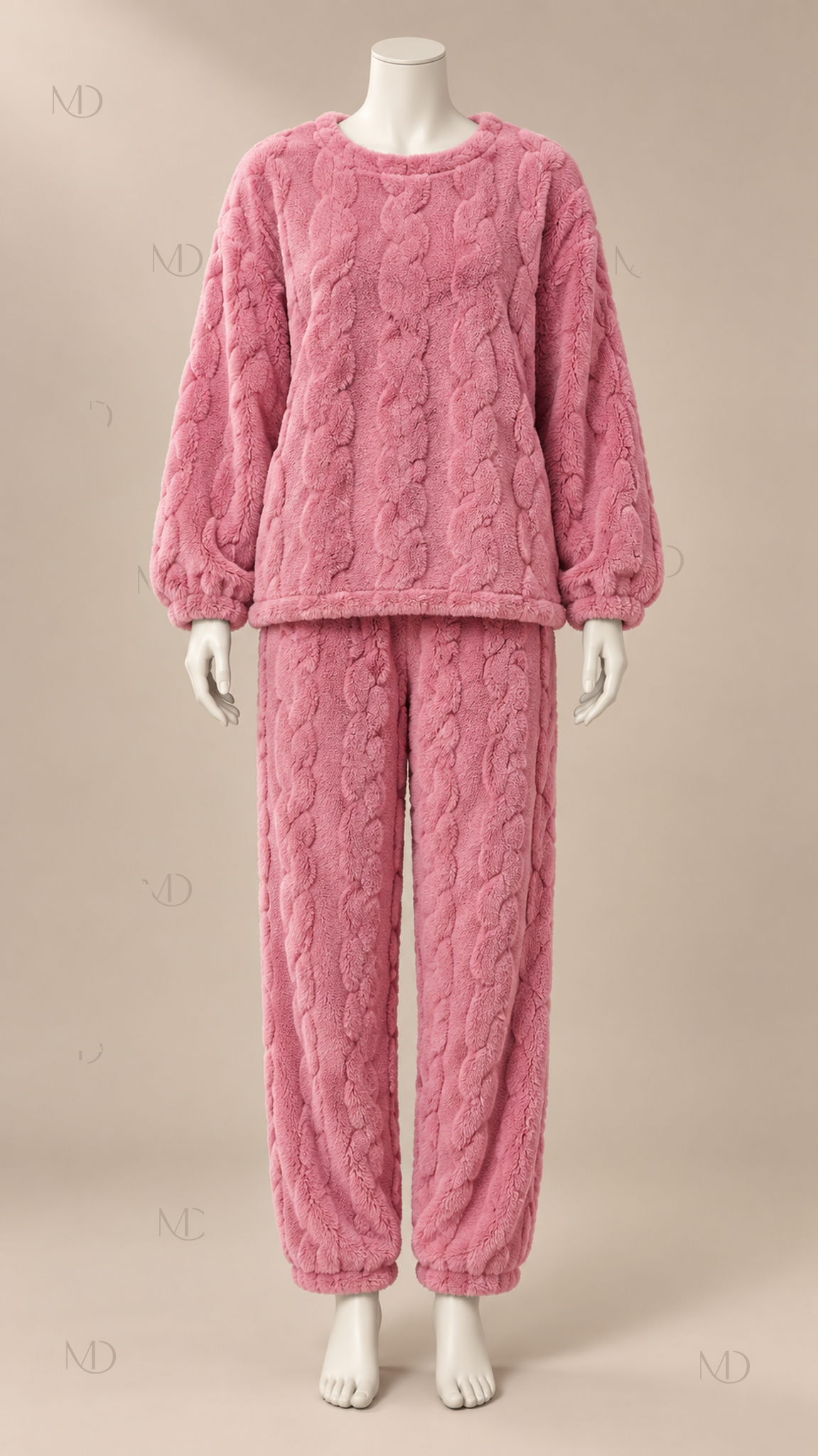 Nova Fleece Pajama Set — Pink mannequin front