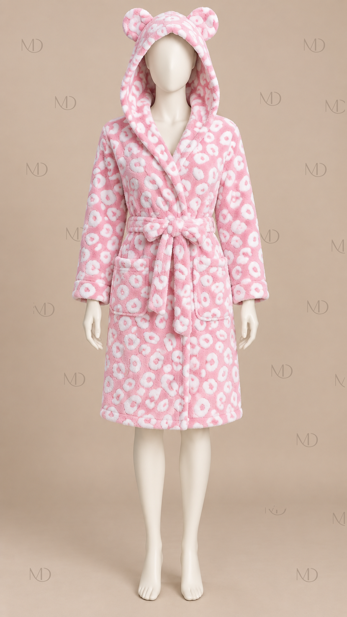 Leona Hooded Fleece Robe — Pink mannequin front
