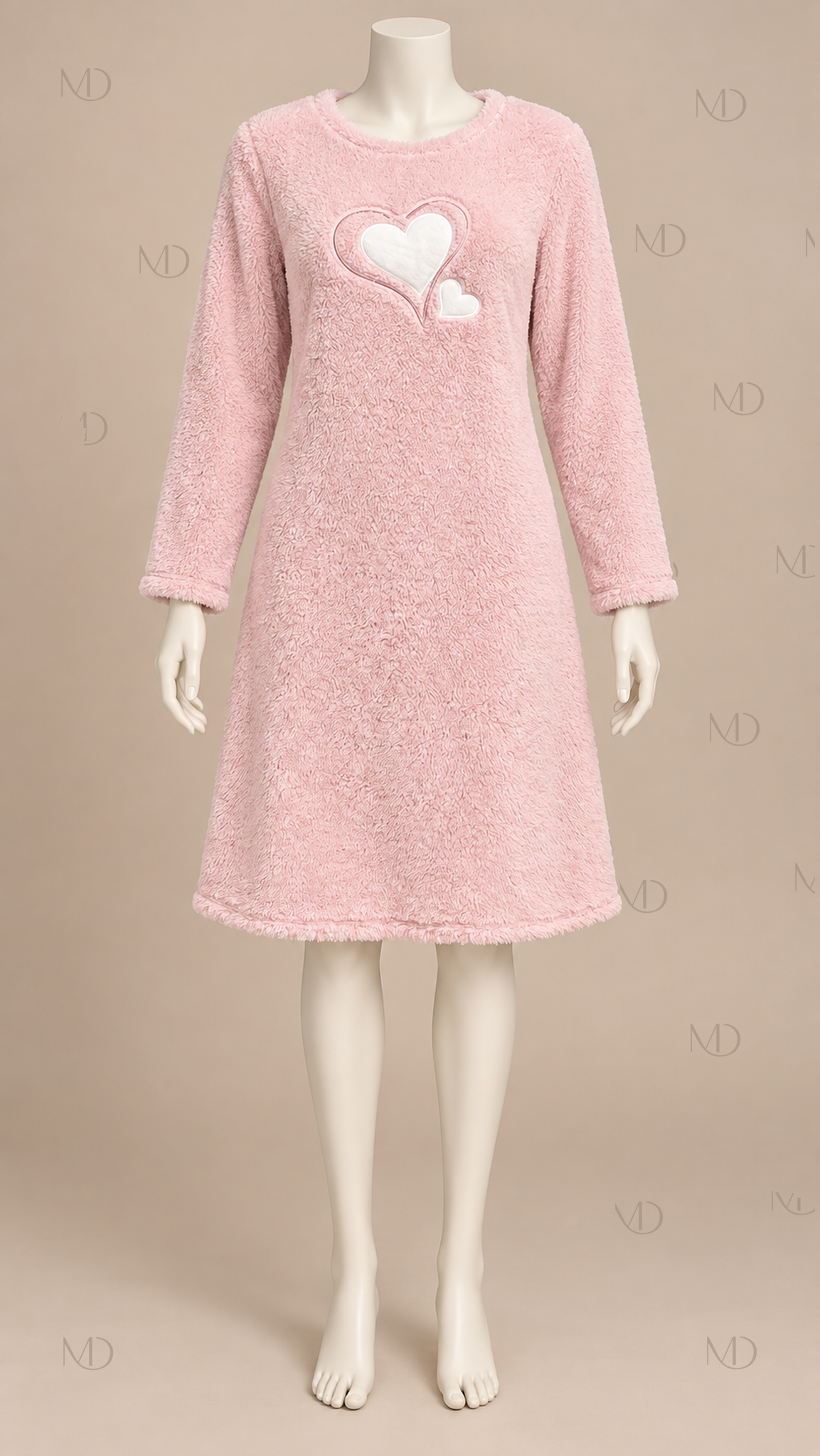 Amour Fleece Heart Nightgown — Pink mannequin front