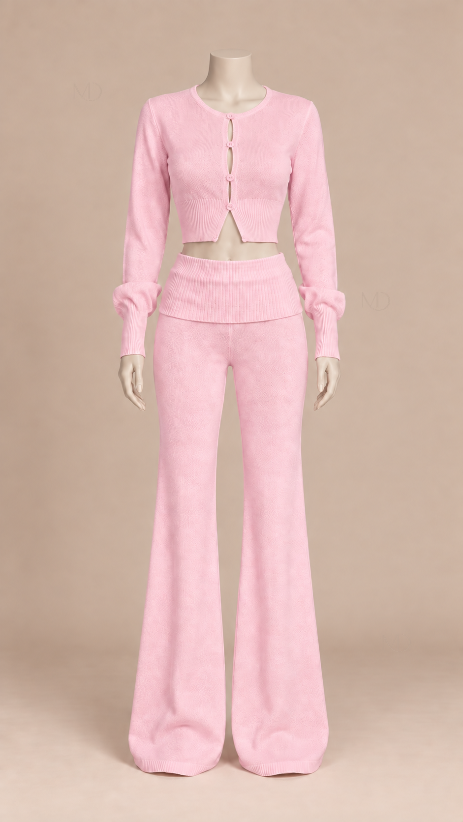 Mila Cropped Cardigan Pants Set — Pink mannequin front