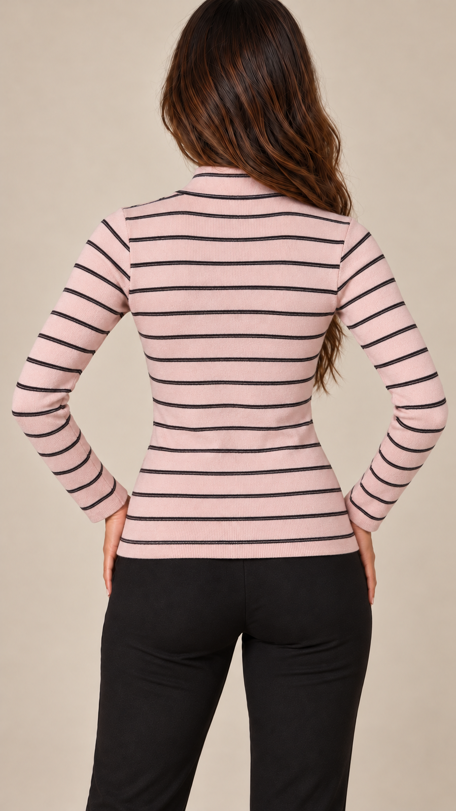 Hermione Striped Zip Knit — Pink model back