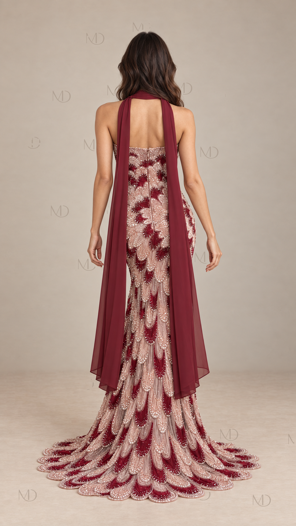 Isadora Sequin Mermaid Gown — Pink model back