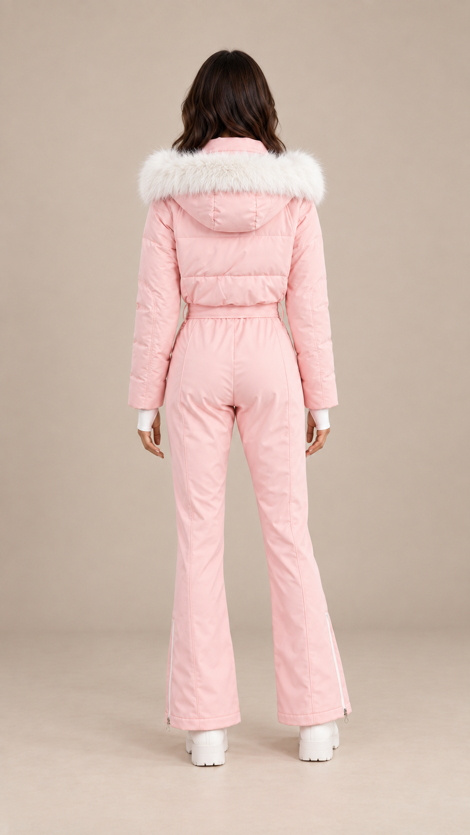 Aspen Fringed Ski Suit — Pink model back