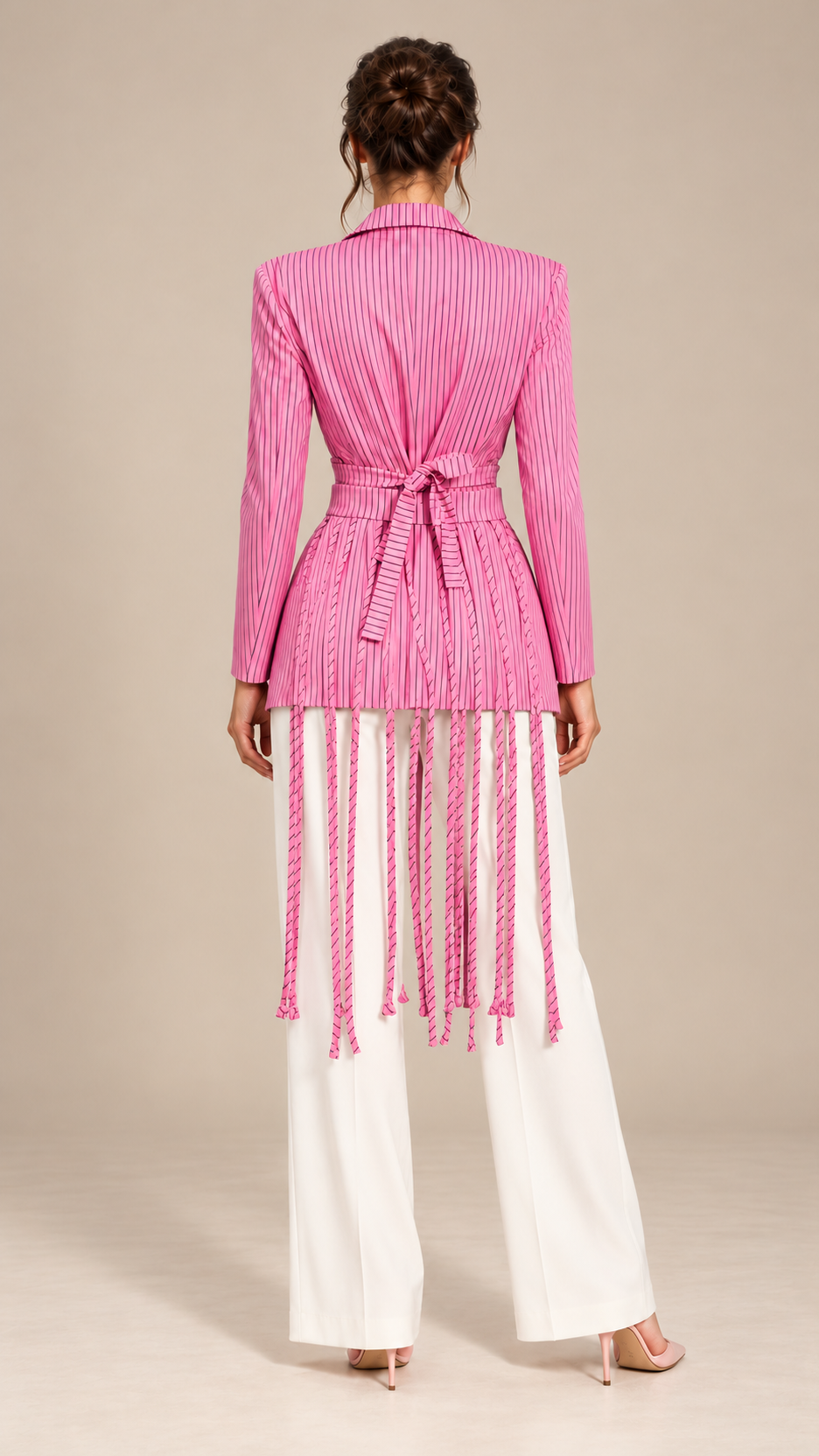 Solenne Tassel-Tie Blazer — Pink model back