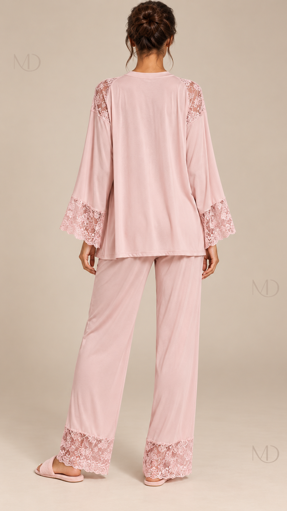 Fabiola Lace-Trim Pajama Set — Pink model back