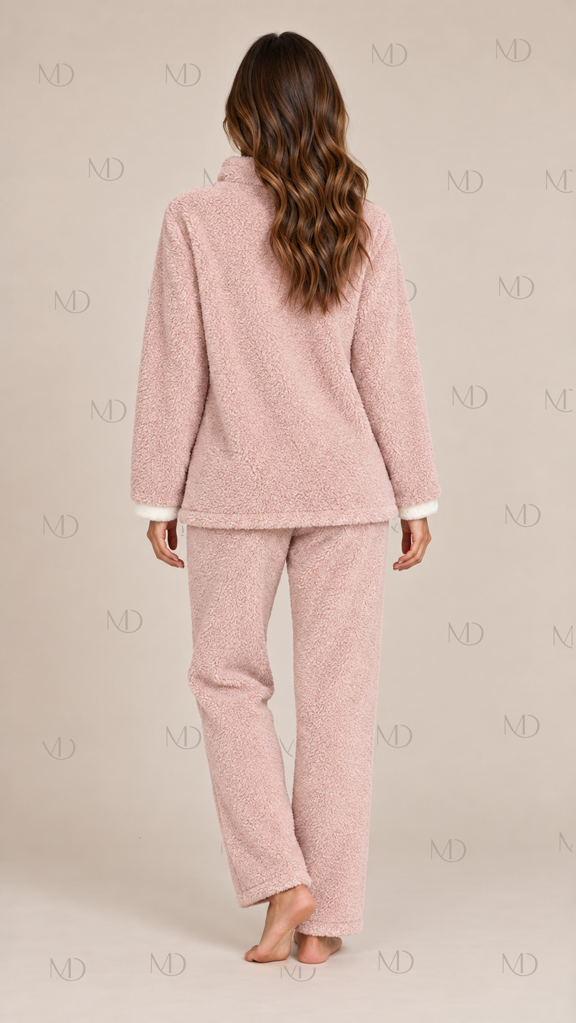 Wren Fleece Cardigan Pajama Set — Pink model back