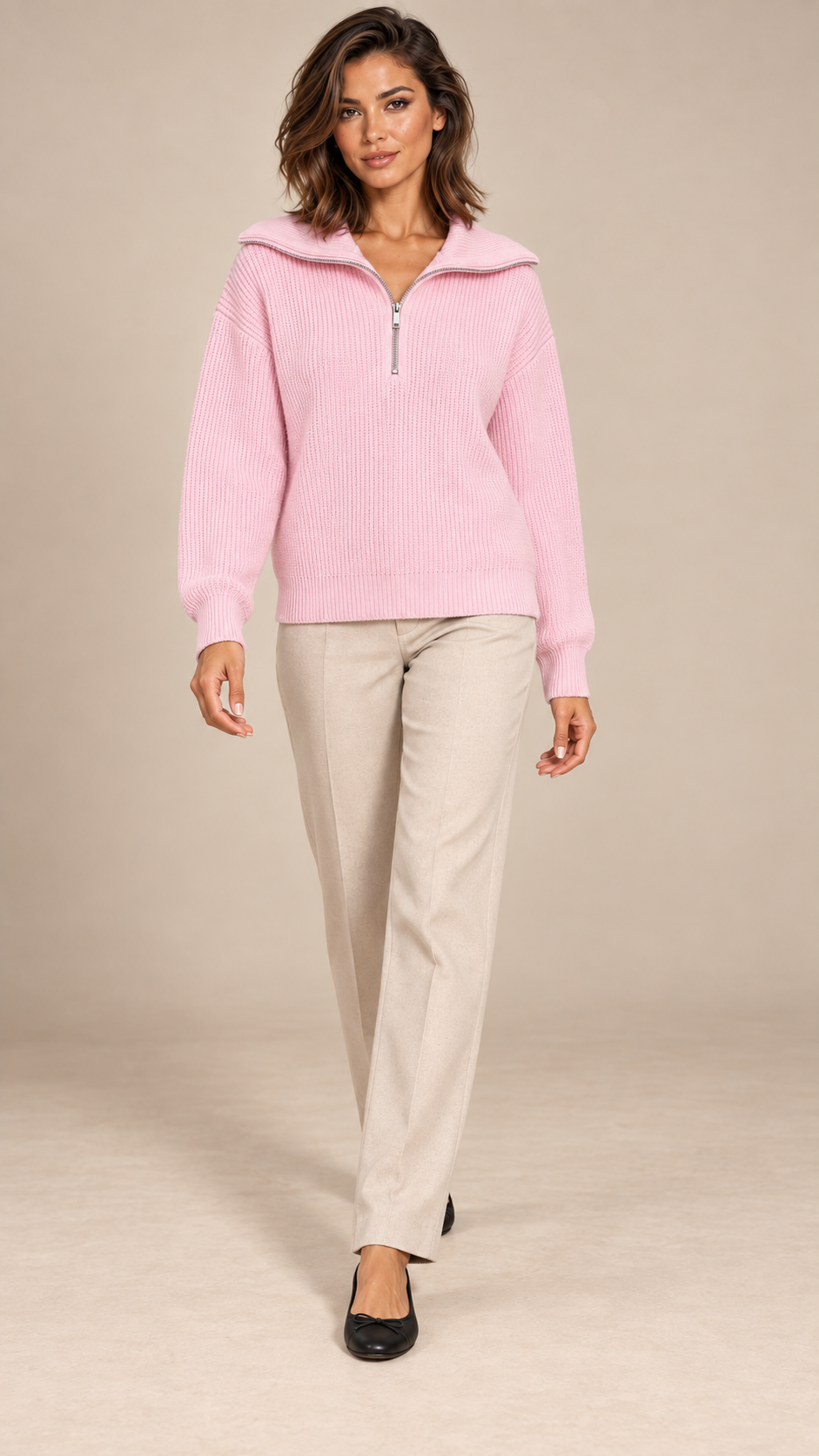 Isadora Half-Zip Sweater — Pink model front