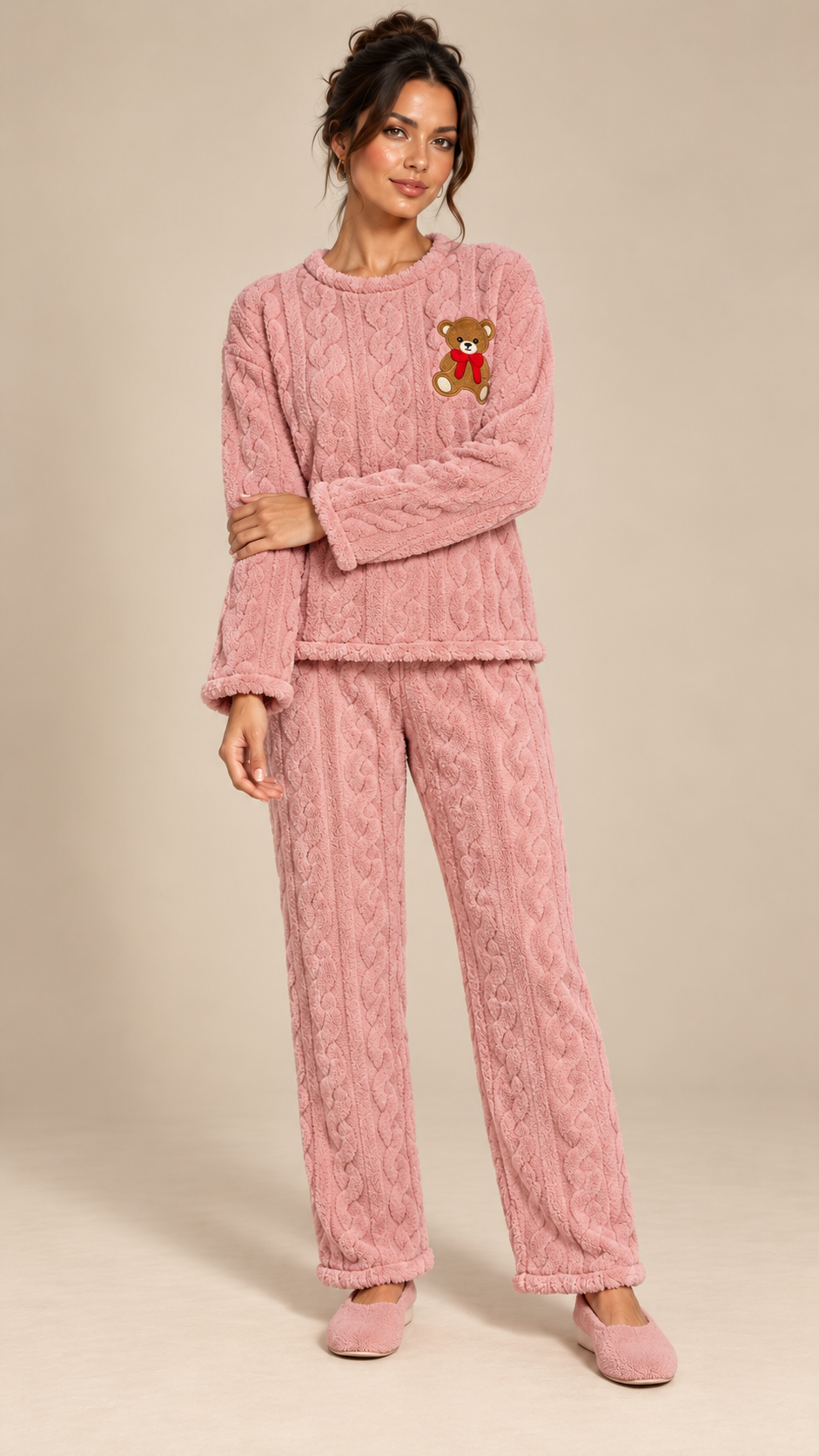 Philippa Bear-Patch Set — Pink model front