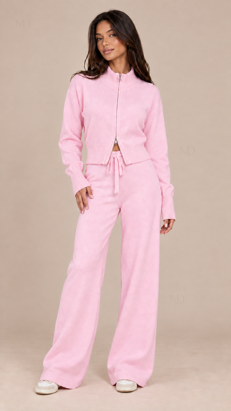 Sienna Double Zip Knit Set — Pink model front