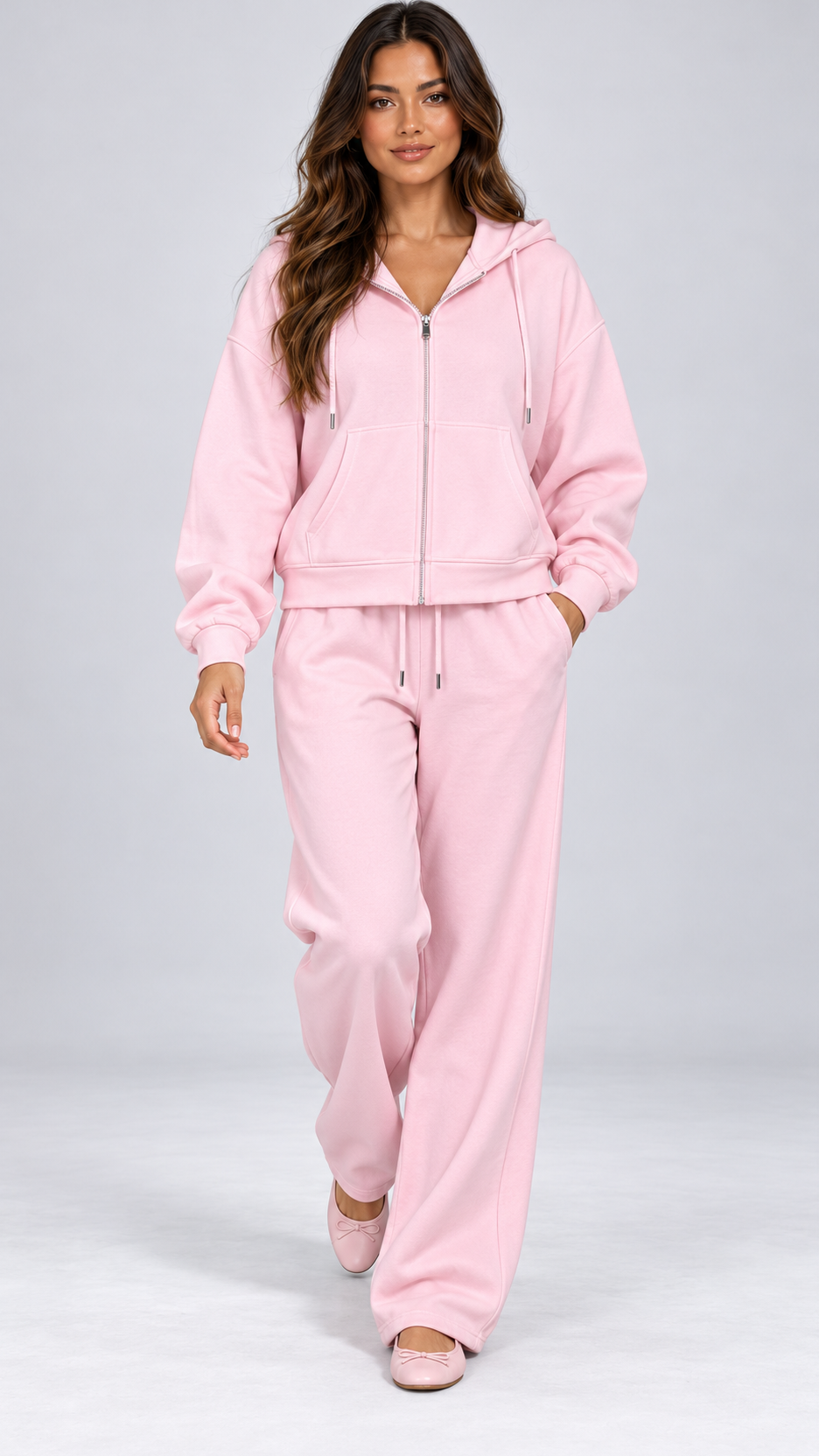 Rozalia Zip-Hoodie Set — Pink model front