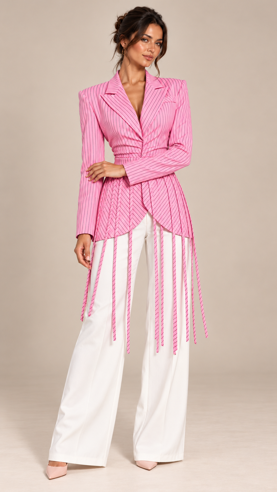 Solenne Tassel-Tie Blazer — Pink model front