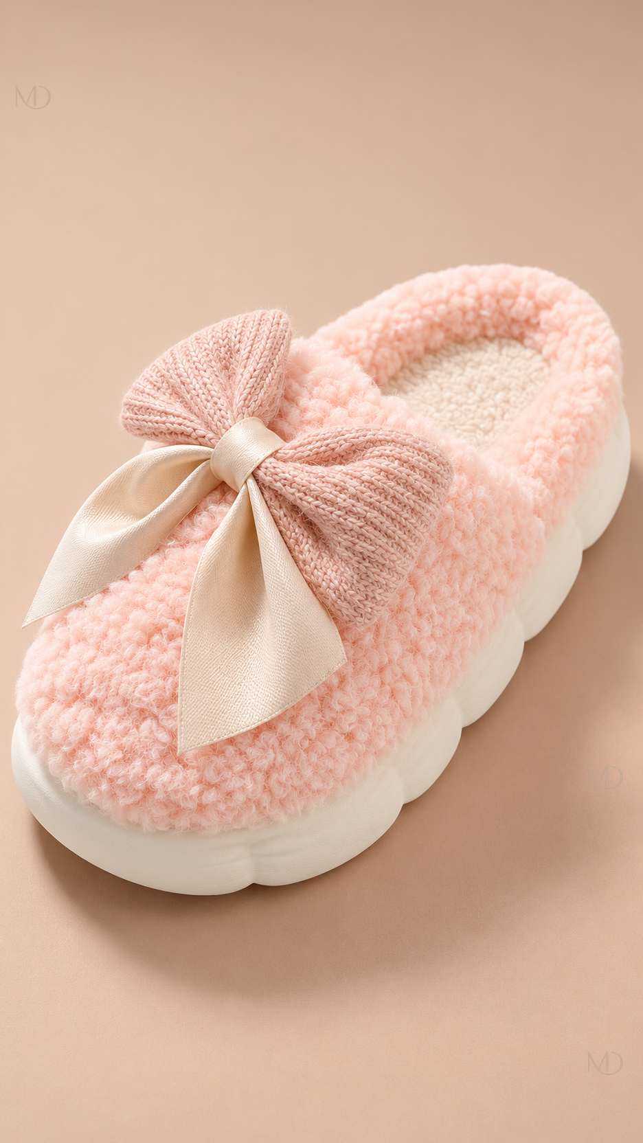 Primrose Bow Plush Slippers — Pink shoe detail