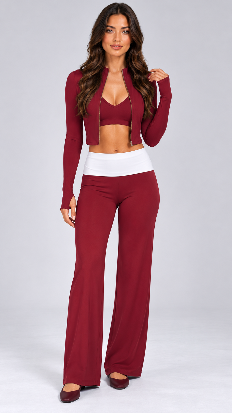 Odessa Colorblock Yoga Set — Pomegranate red model front