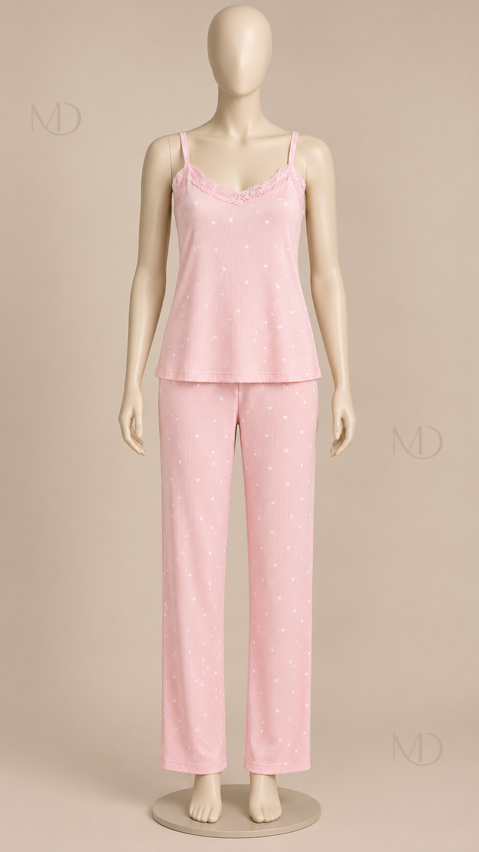 Fiammetta Heart-Dot Cami Pajamas — Powder pink mannequin front