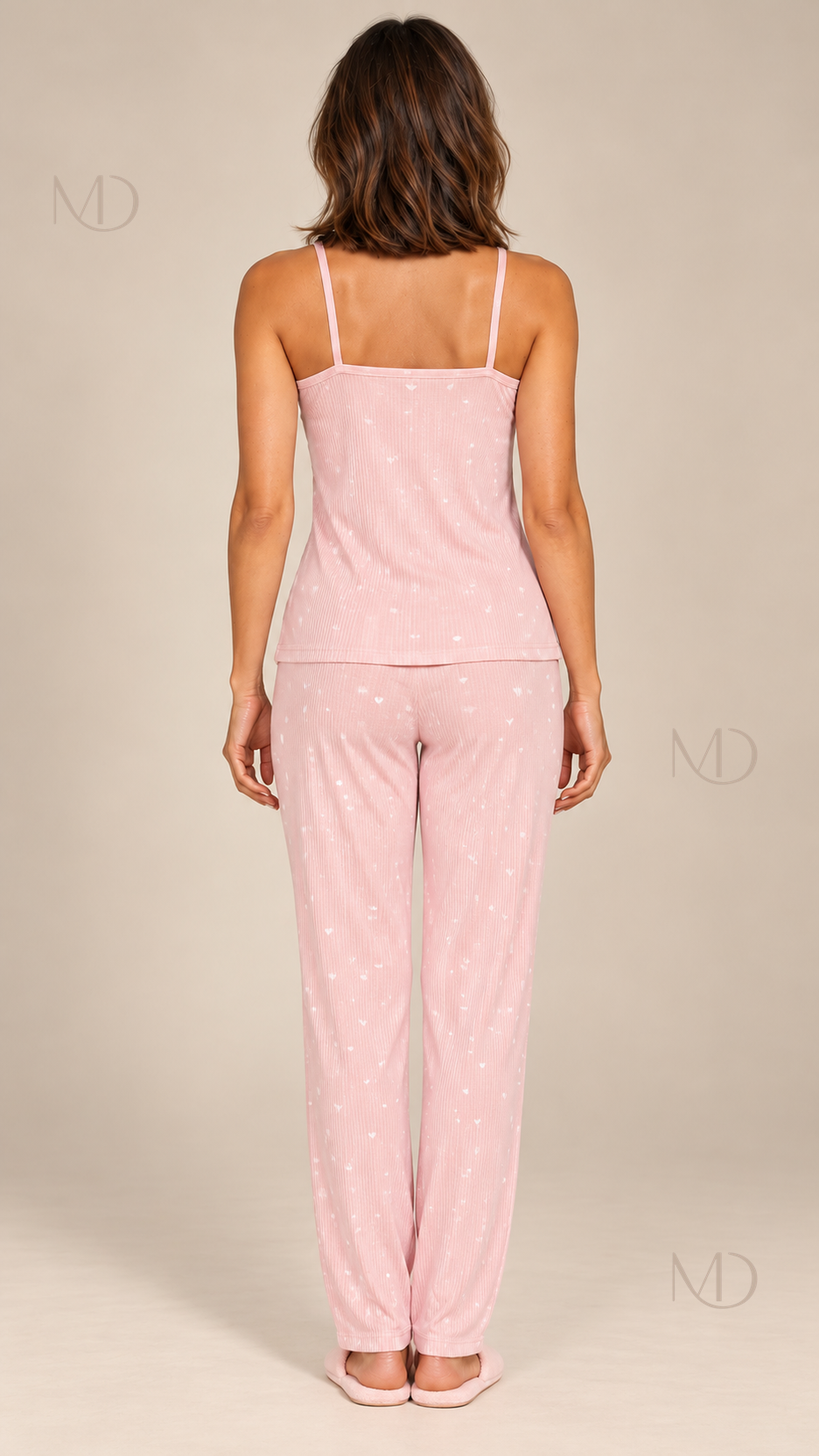Fiammetta Heart-Dot Cami Pajamas — Powder pink model back