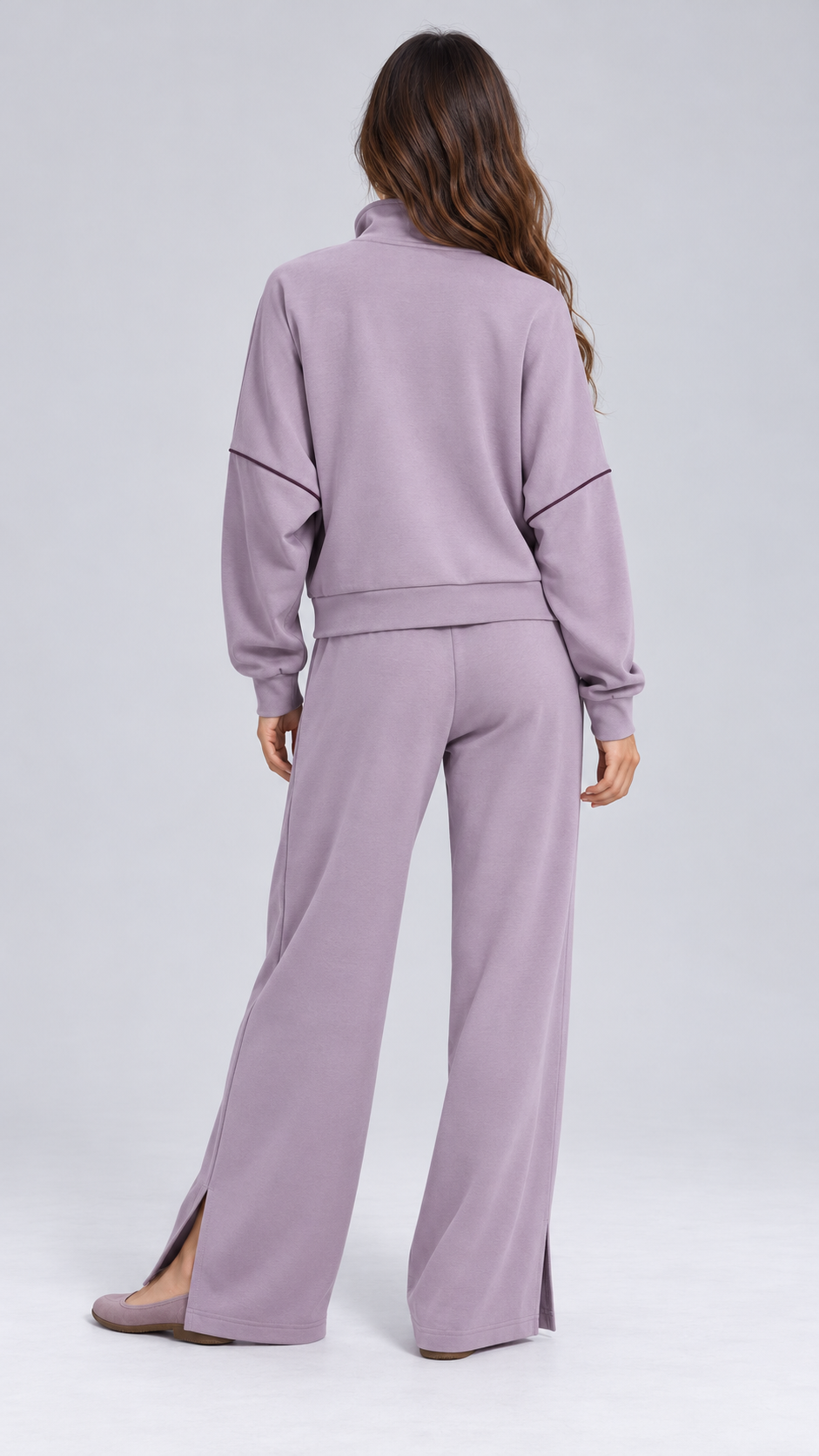 Henna Split-Hem Lounge Set — Purple Gray model back
