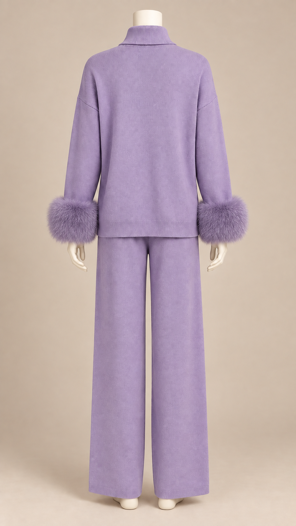 Noor Fur-Pom Knit Set — Purple mannequin back