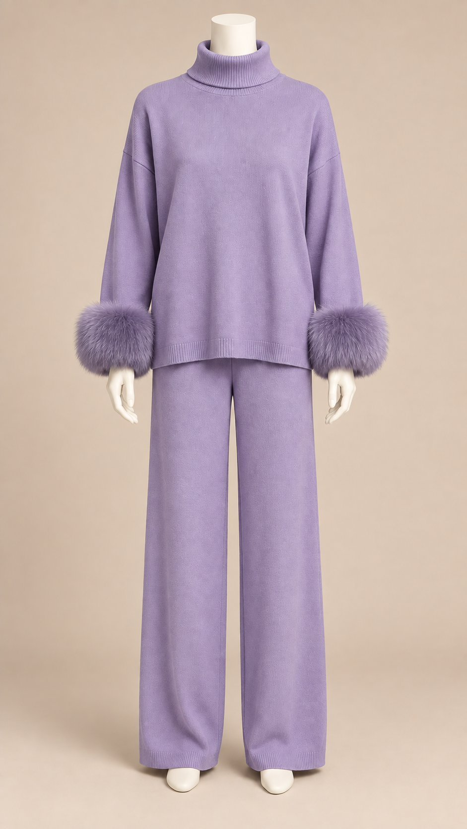 Noor Fur-Pom Knit Set — Purple mannequin front