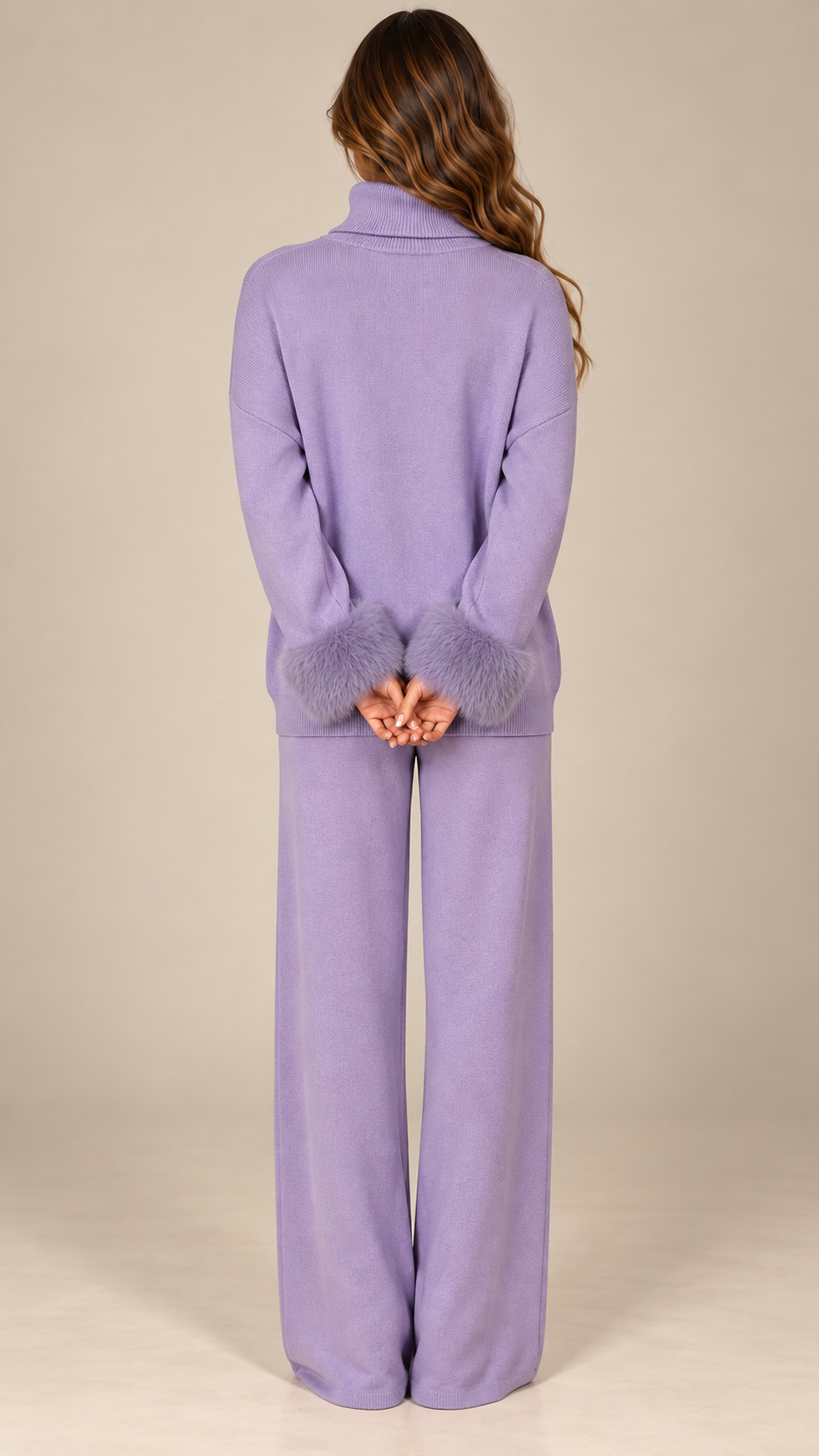 Noor Fur-Pom Knit Set — Purple model back