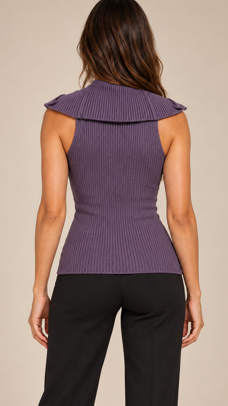 Elowen Wing-Collar Tank — Purple model back